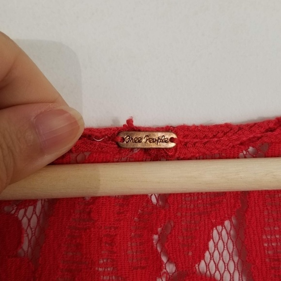 Free People Lace Dreamer Short Sleeve Shift Dress in Cherry Red Size Medium - Picture 8 of 8